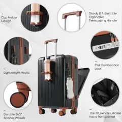 Whisen 2-Piece ABS Luggage and Travel Bag Set with 20"  Carry-On, Expandable Waterproof Bag, Hook & Cup Holder