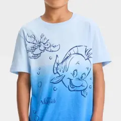 Boys' The Little Mermaid Flounder & Scuttle Short Sleeve Graphic T-Shirt - Light Blue