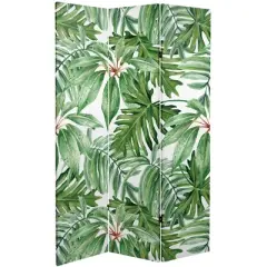 6" Double Sided Palm Leaves Canvas Room Divider Green - Oriental Furniture