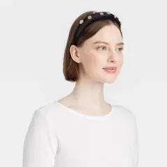 Satin Pearl and Stone Embellishment Padded Headband - A New Day&trade; Black