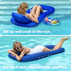 Joyfy Pool Float Adult, Inflatable Pool Floaties Lounger with Adjustable Backrest, 2-in-1 Convertible Water Recliner Chair/Bed with Cup Holders