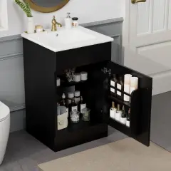 20" Bathroom Vanity with Sink Combo, Bathroom Storage Cabinet with Door Shelf, Freestanding Under-mount Ceramic Sink Vanity Set For Bathroom