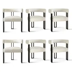 Boucle Dining Chairs Set of 6, Modern Armchairs with Curved Back, Metal Frame & Padded Seat, Upholstered Kitchen Chairs-Maison Boucle