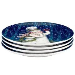 Certified International Set of 4 Snowman Greetings Dinner Plates
