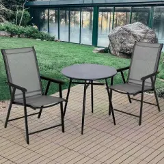 Costway 2PCS Folding Chairs Steel Frame Patio Garden Outdoor w/ Armrest & Footrest
