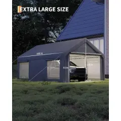 Acekool 12x20 Ft Carport with 200g PE Tarp, Roll-Up Doors, 4 Mesh Windows, Galvanized Steel Frame, Gray - Fits Pickups, SUVs, Boats