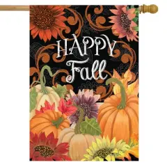 Briarwood Lane Happy Fall Chalkboard Floral House Flag Pumpkins Sunflowers 28" x 40"