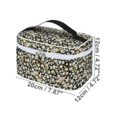 Unique Bargains Portable Peony Travel Cosmetic Bag Black 1 Pc