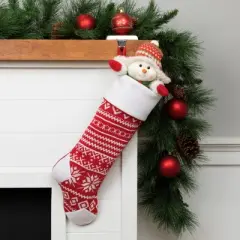 Northlight 21.5" Red and White Knitted Snowflake Christmas Stocking with Fleece Cuff
