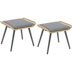 SUGOLD Outdoor Wicker Ottoman Set of 2, Patio Rattan Ottomans with Seat Cushions, 2 Pieces Footstool Footrest Seat