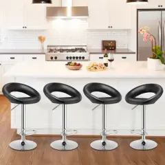 Costway Set of 4 Adjustable Bar Stools Swivel Pub Chairs Barstools PU Leather White/Black