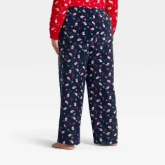 Women's Santa Print Microfleece Holiday Matching Family Pajama Pants - Wondershop&trade; Navy Blue