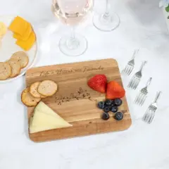 Pavilion Gift Company - Life Is Better With Friends - Birds 7 x 9 Inch Cutting Cheese Board, Set Of 4 Forks With Debossed Text