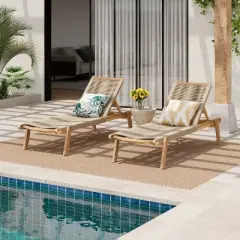 Christopher Knight Home Zane Rustic Outdoor Acacia Wood Chaise Lounge with Rope Seating (Set of 2), Teak/Beige