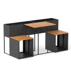 Costway Patio Furniture Set with Raised Garden Bed Built-in Chairs and Storage Space