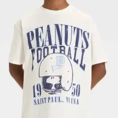 Boys' Peanuts Football Oversized Short Sleeve Graphic T-Shirt - Off-White