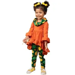 Girls Pumpkin Season Hi-Lo Tunic, Leggings & Scarf Set Mia Belle Girls, Orange, 10