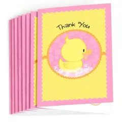 Big Dot of Happiness Pink Ducky Duck - Girl Baby Shower or Birthday Party Thank You Cards (8 count)