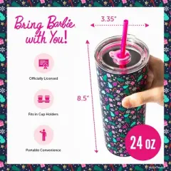 Barbie x Dragon Glassware 24 oz Vacuum Insulated Tumbler with Lid and Straws Christmas