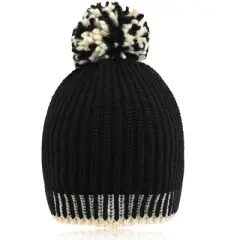 French Connection Beanie Hat for Winter Contrast Design with Pom Pom