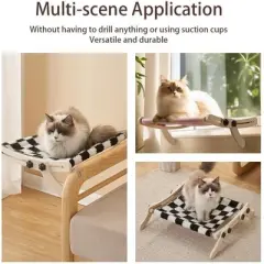 Nasitip Adjustable Wooden Cat Hammock Bed, Dual-Use Window or Radiator Cat Bed Holds Up to 18kg, Indoor Pet Lounger for Small Cats