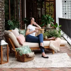 Cambridge Casual Auburn Teak & Wicker Outdoor Patio Daybed with Cushion Brown/Beige