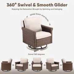 Buenhomino Patio Chairs Wicker Swivel Rocker Set of 2 - Heavy Duty Patio Furniture Set Wicker Outdoor Swivel Glider Chairs for Porch Balcony Deck