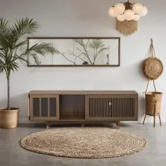 ORRD Mid-Century Walnut TV Stand & Cat House &ndash; 2-in-1, Sliding Glass Door, Flip-Down, Pet-Friendly