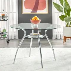 39.5" Round Mabel Glass Top and Chrome Base Dining Table Clear/Chrome - Buylateral