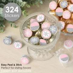 Big Dot of Happiness Pink Winter Wonderland - Holiday Snowflake Birthday and Baby Shower Small Round Candy Stickers - Party Favor Labels - 324 Count