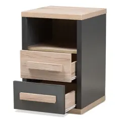 Pandora Modern and Contemporary Two-Tone 2 Drawer Nightstand Dark Gray - Baxton Studio
