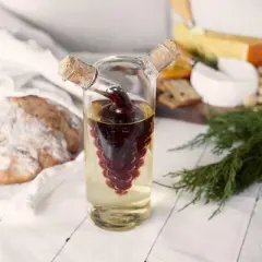 Twine Living 2-In-1 Oil & Vinegar Dispenser Cruet Bottle with Cork Stoppers, Hand Blown Glass, Clear Finish