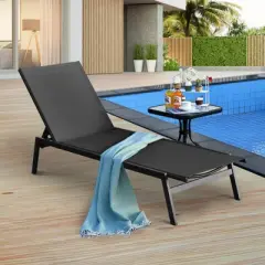 Tangkula Patio Chaise Lounger with 6-Postion Adjustable Backrest and Breathable Fabric Black