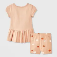 Baby Girls' 2pc Smiling Pumpkin Peplum T-Shirt and Bike Shorts Set - Cat & Jack&trade; Peach Orange