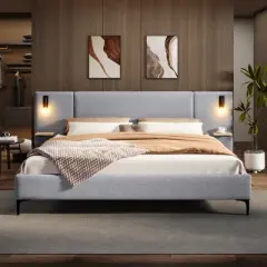 Christopher Knight Home Bertha Modern Upholstered Bed with Integrated Lights and Shelves
