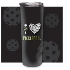 Elanze Designs I Heart Pickleball Steel Lime 20 ounce Stainless Steel Travel Tumbler