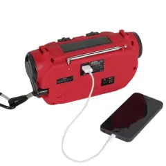 JENSEN AM/FM Weather Band/Weather Alert Radio with 4-way Power Built-in Flashlight and Emergency USB - Red