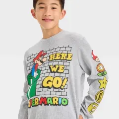 Boys' Super Mario Long Sleeve Thermal Graphic T-Shirt - Heather Gray