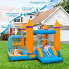 Costway 5-in-1 Inflatable Bounce Castle Kids Jumping Bouncer with Ocean Balls & 735W Blower