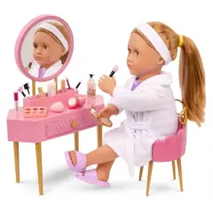 Our Generation Fabulous Fun Pink Vanity Table & Chair Dollhouse Accessory Set for 18'' Dolls