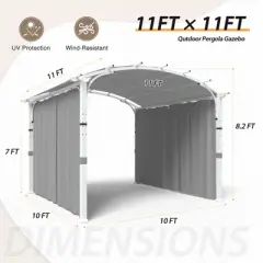 EAGLE PEAK 11'x11' Outdoor Textilene Top Pergola with Sidewalls, Gray