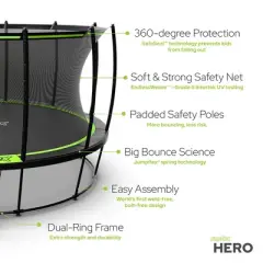 JumpFlex HERO Round Outdoor Backyard Trampoline Playset for Kids with Net Safety Enclosure and Ladder