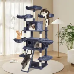 VEVOR Cat Tree for Indoor Cats, 68.5" Cat Tower with 2 Cat Condos, Sisal Scratching Post, Hammocks, Top Perches, Jumping Platforms and Ramp