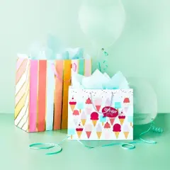 Square Simple Striped Gift Bag - Spritz&trade;: Multicolor, Birthday, XL, Paper, Stripe Pattern, 15"x15"x8"