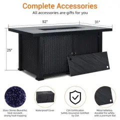 52" Propane Fire Pit Table, 50000BTU Rectangle Fire Table with Cover & Rain Cover