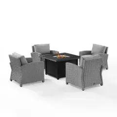 Bradenton 5pc Wicker Conversation Set with Fire Table - Gray - Crosley