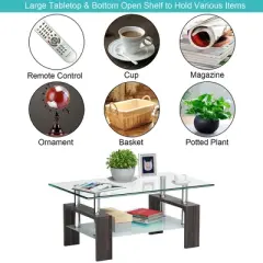 Costway Rectangle Glass Coffee Table Metal Legs End Table Livingroom White\Black\Coffee\Nature