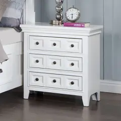 Sapphtopaz Transitional Nightstand with 3 Drawers Solid Wood Night Stand with Round Knobs Farmhouse Bedside Table for Bedroom,Living Room