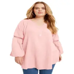 June + Vie by Roaman's Women&rsquo;s Plus Size Crochet-Sleeve Popover Tunic