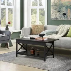 Tangkula Coffee Table Industrial 2-Tier w/ Storage Shelf &Storage Shelf for Living Room
